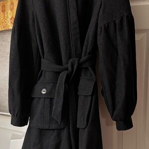 Calvin Klein Jeans Dark Gtey belted fit and flare wool coat, XL
